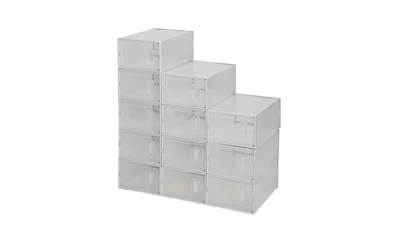 12 Clear Stackable Shoe Boxes – Plastic Shoe Organizer Set for Closet, Entryway & Sneaker Display