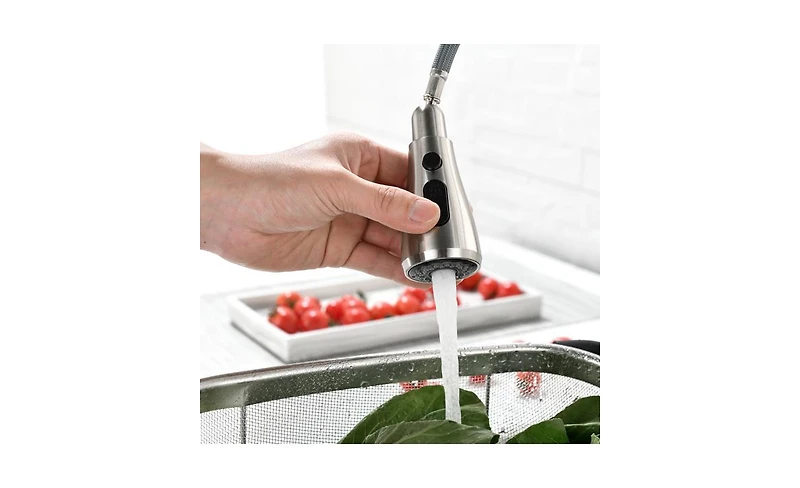 Single Handle Kitchen Sink Faucet – High Arc Design with Pull-Down Sprayer in Brushed Stainless Steel Finish