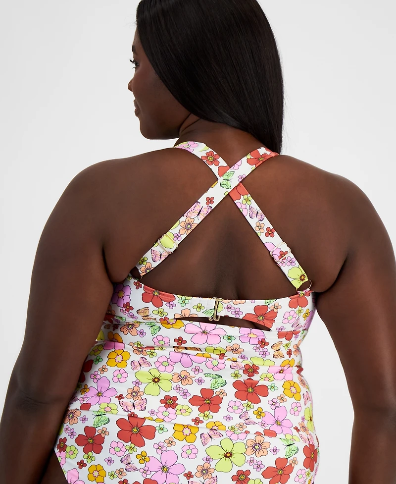 Salt + Cove Trendy Plus Floral-Print Molded-Cup Tankini Top, Created for Macy's