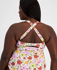 Salt + Cove Trendy Plus Floral-Print Molded-Cup Tankini Top, Created for Macy's