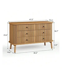 6 Drawer Dresser, Horizontal Chests Of Double Drawers For Bedroom, Mid Century Dresser With Black Handles And Wooden Legs