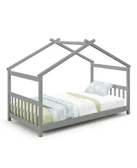 Sugift Twin Size Wooden House Bed with Roof