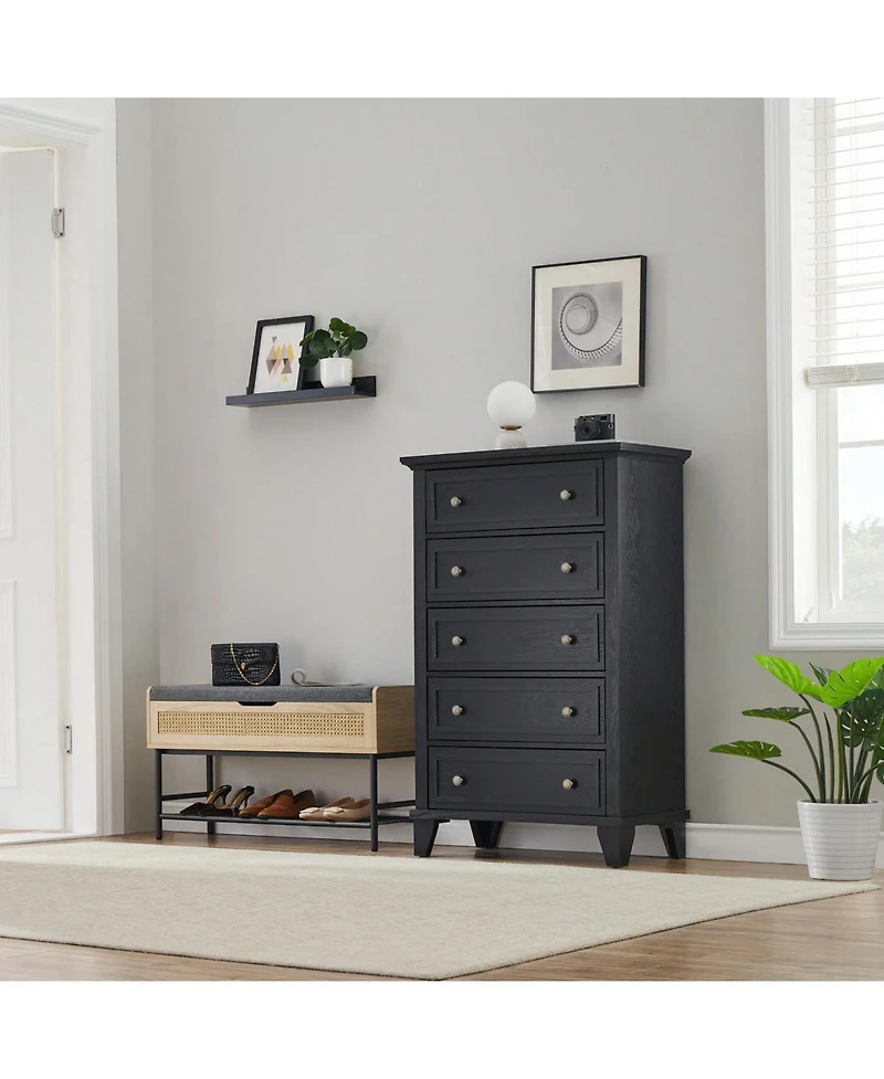 Modern 5 Drawers Dresser For Bedroom, Dresser With Wide Drawers, Wood Chest Of Drawers, Tall Dresser For Bedroom, Closet, Living Room, Hallway