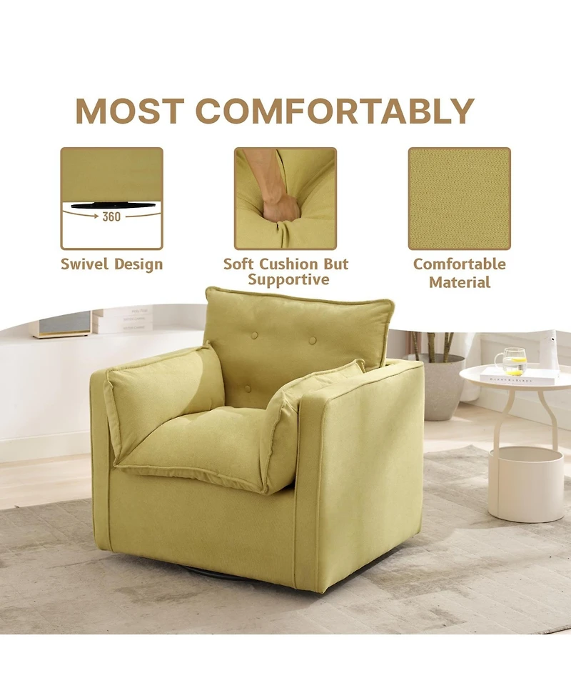 gaomon Swivel Accent Chair, Mid-Century Modern Armchair for Living Room, Comfy Single Sofa Chair with Solid Metal Base, No Assembly Required