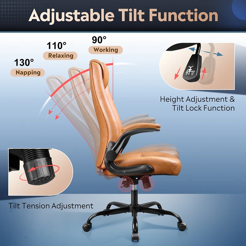 Ergonomic High Back Office Chair, Executive Swivel Desk Chair with Adjustable Flip-Up Armrests, Built-in Lumbar Support & Thickened Headrest, Workstat