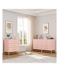 gaomon 3 Drawer Dresser, Wood Chest Drawers With Storage For Closet, Bedroom, Drawers Dresser Modern Bedside Nightstand With Gold Handles