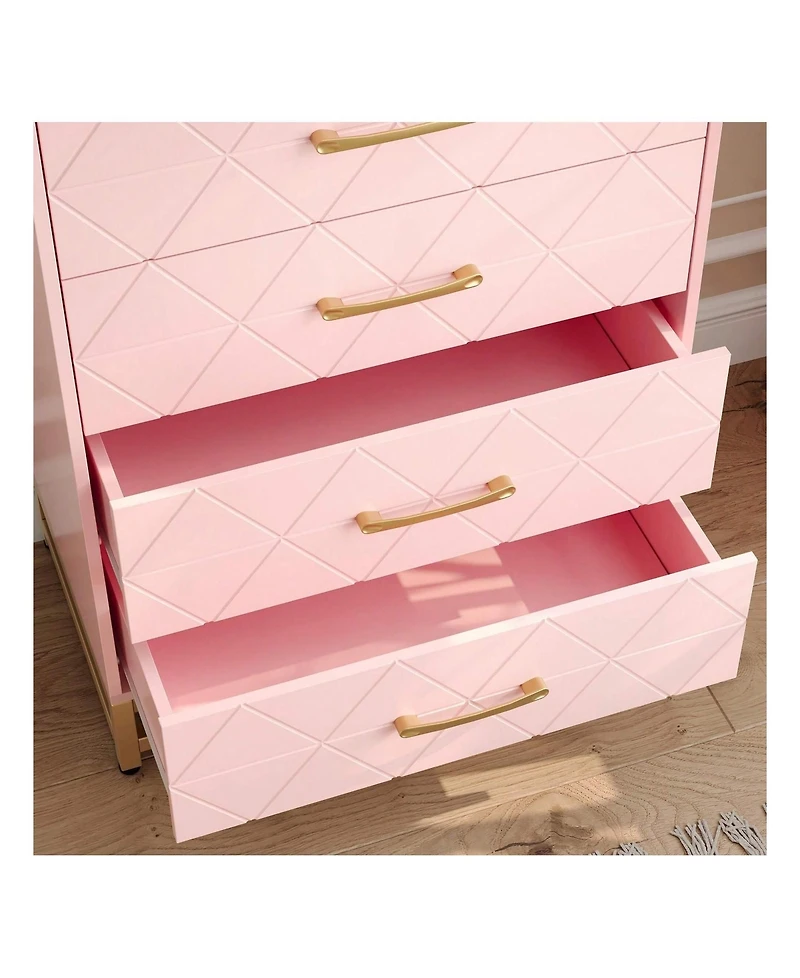 Dresser For Bedroom With 4 Drawers And Metal Handle,Chest Of Drawers, Sturdy Frame Modern Bedroom Furniture, Wood Dressers With Drawers