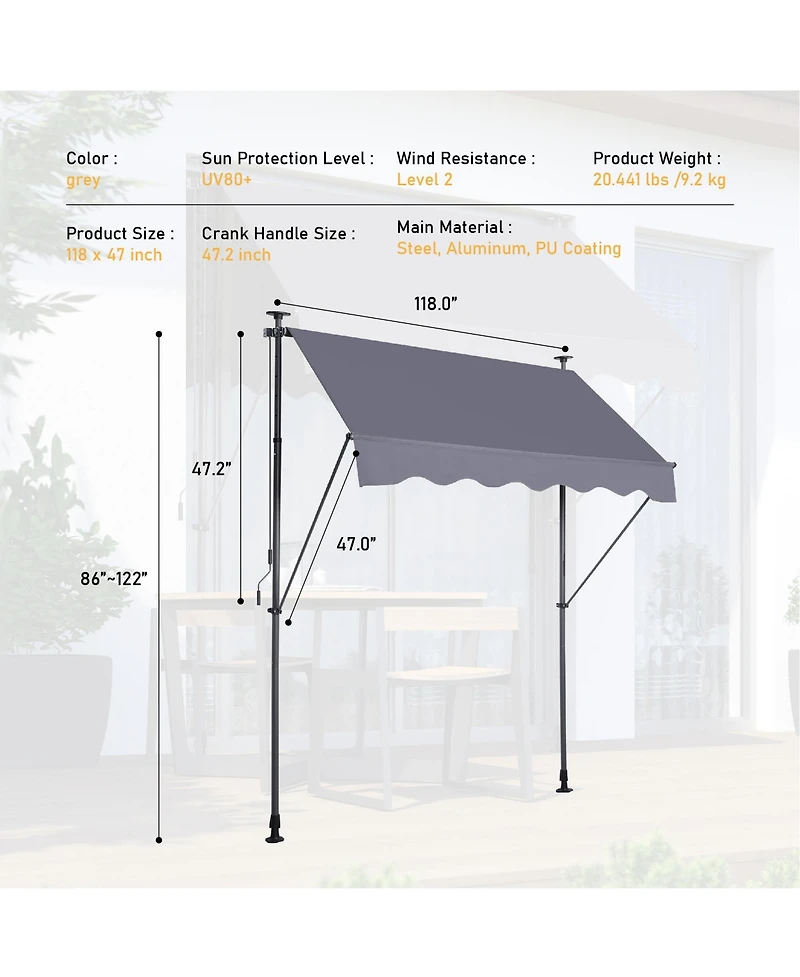 Slickblue Adjustable Non-Screw Outdoor Sun Shade Cover with Uv Protection Patio Door and Window Canopy for Backyard