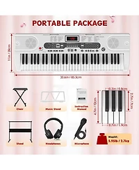 Sugift White 61 Keys Keyboard Piano, Electric Digital Piano Set with Stand, Bench, Headphones, Built-in Speakers