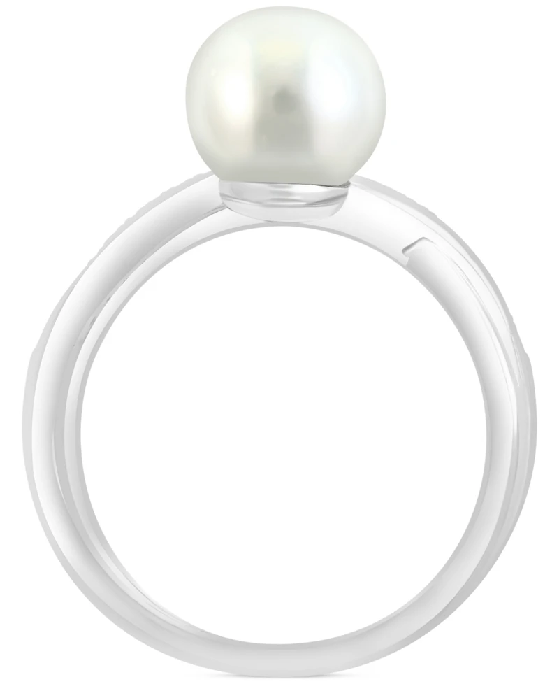Effy Cultured Freshwater Pearl (8mm) & Diamond (1/20 ct. t.w.) Crossover Ring in Sterling Silver