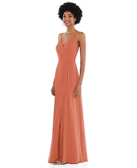 Women's Faux Wrap Crises Cross Back Maxi Dress with Adjustable Straps