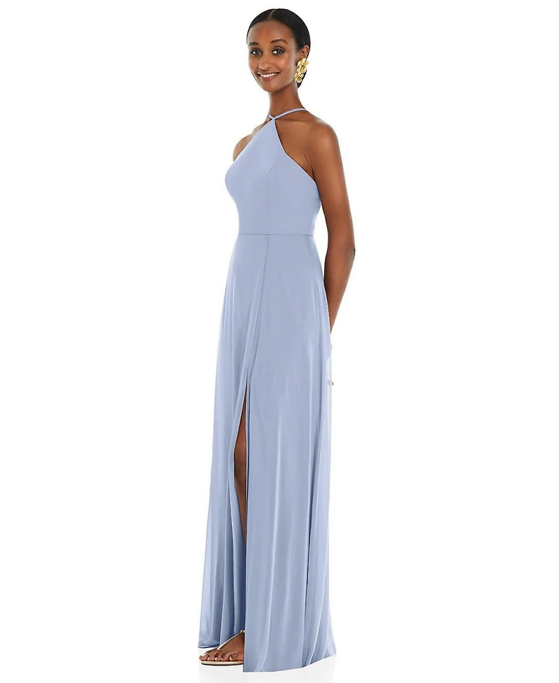 Womens Diamond Halter Maxi Dress with Adjustable Straps