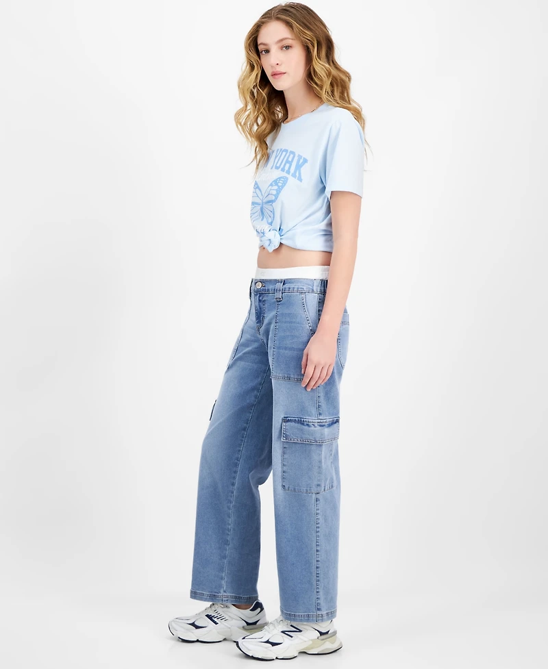 Madden Girl Juniors' Boxer Detail Cargo Jeans