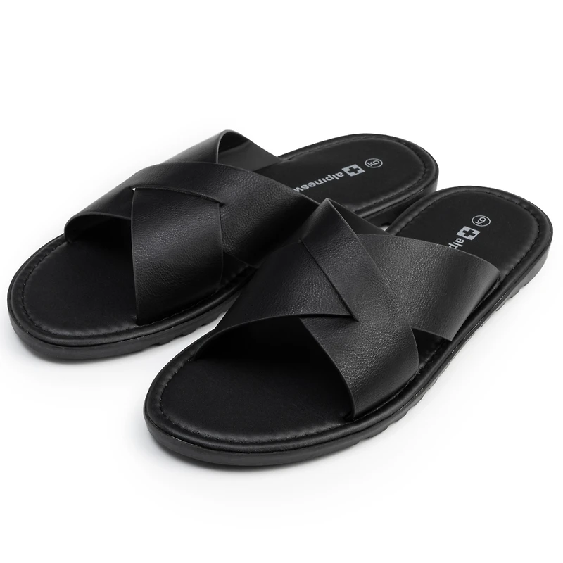 Alpine Swiss Men's Hugo Faux Leather Slide Sandals Dressy Comfortable Shoes