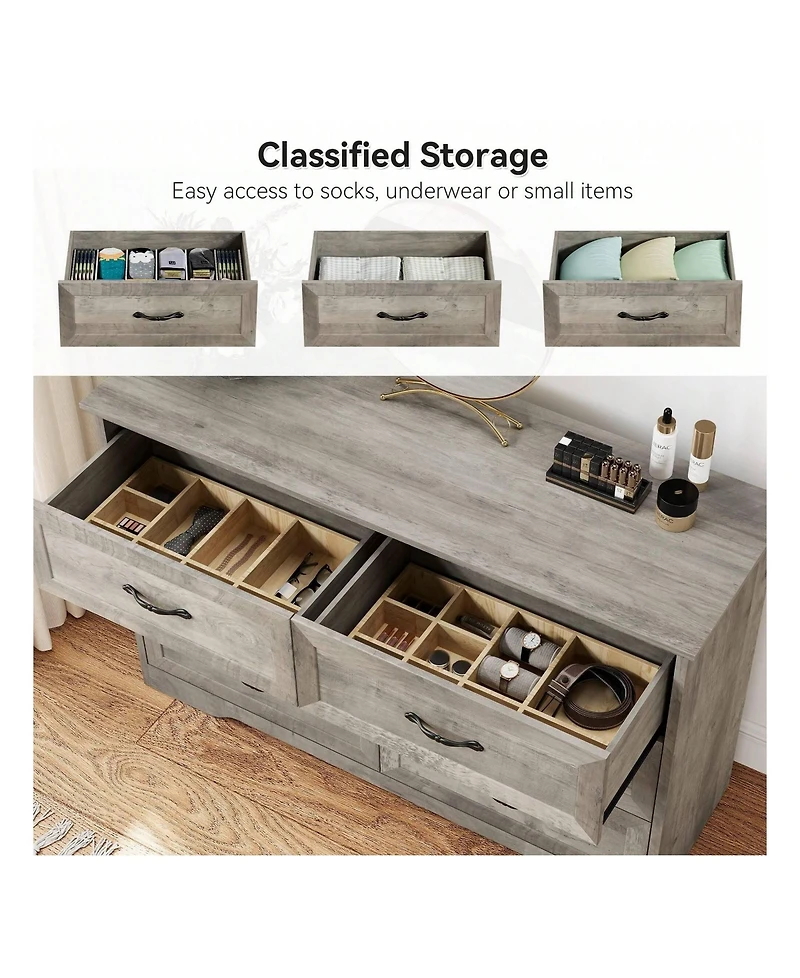 gaomon Dresser For Bedroom With 6 Drawers, Wood Drawer Dresser Chest Of Drawers For Closet, Living Room, Hallway, Nursery, Kids Bedroom