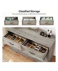 gaomon Dresser For Bedroom With 6 Drawers, Wood Drawer Dresser Chest Of Drawers For Closet, Living Room, Hallway, Nursery, Kids Bedroom