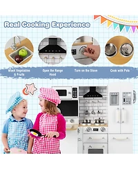 Gymax Kid's Corner Kitchen Playset Wooden Pretend Kitchen Play Toy Set w/ Sound Effect