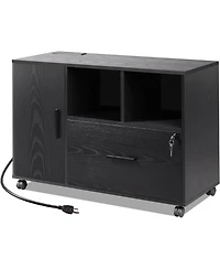 File Cabinet with Charging Station, 1 Drawer Rolling File Cabinet, Locking Filing Cabinet for Home Office