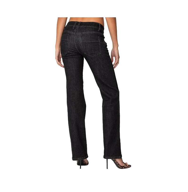 Edikted Womens Avril Boot Cut Low Rise Jeans