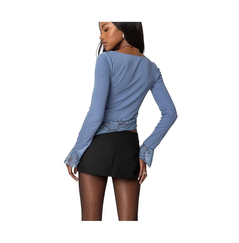Edikted Womens Lacey Asymmetric Square Neck Top