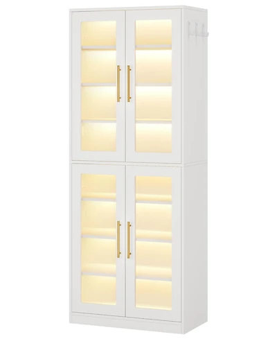 Tribesigns Bookcase with Doors and Led Light, 67-inch Tall Bookshelf 8-Tier Adjustable Shelves Hanging Hooks, Freestanding Storage Cabinet