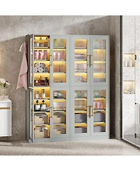 Tribesigns Bookcase with Doors and Led Light, 67-inch Tall Bookshelf 8-Tier Adjustable Shelves Hanging Hooks, Freestanding Storage Cabinet