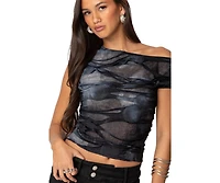 Edikted Womens Shredded Asymmetric Top