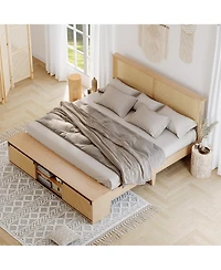gaomon Queen Bed Frame with Natural Rattan Headboard