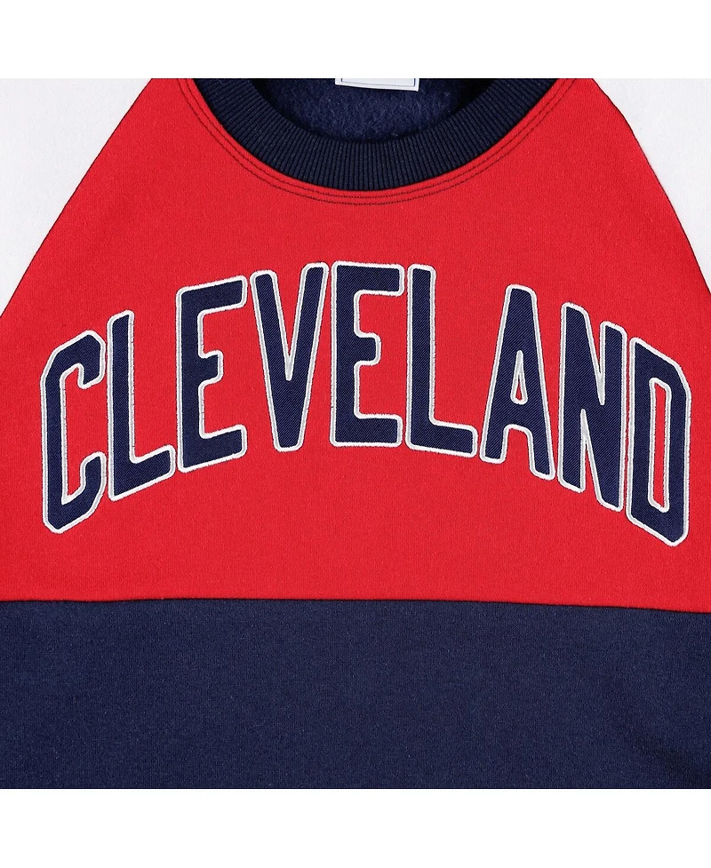 Women's Starter Navy, Red Cleveland Guardians Baseline Raglan Pullover Sweatshirt