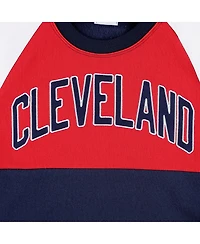 Women's Starter Navy, Red Cleveland Guardians Baseline Raglan Pullover Sweatshirt