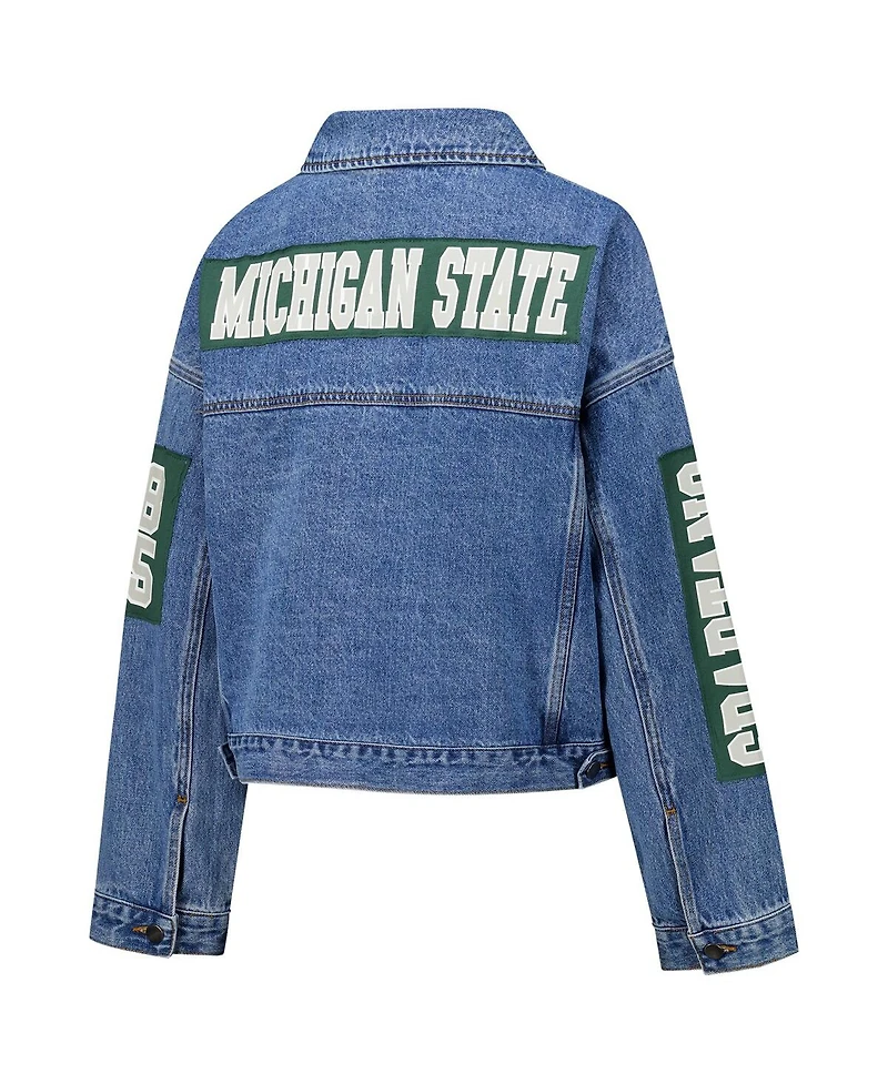 G-iii 4Her by Carl Banks Women's Blue Michigan State Spartans Game Ball Patches and Studs Full-Button Denim Jacket