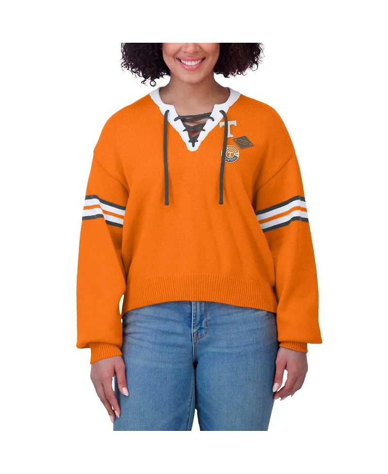 Wear by Erin Andrews Women's Tennessee Orange Volunteers Lace-Up Pullover Sweater