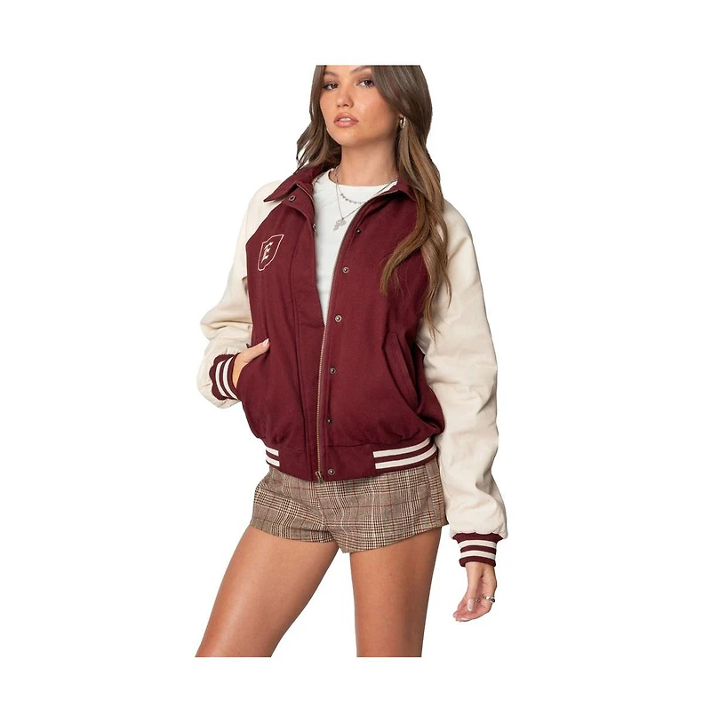 Edikted Womens Varsity Oversized Bomber Jacket
