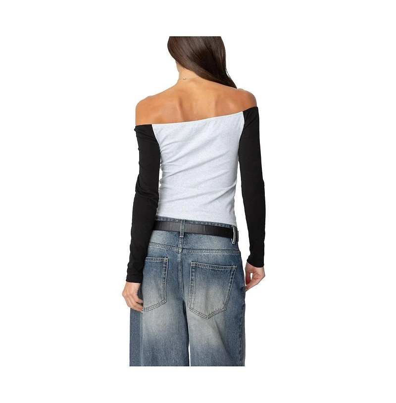 Edikted Womens Contrast Off Shoulder Top
