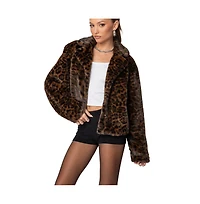 Edikted Womens Lady Leopard Faux Fur Jacket