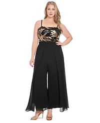 London Times Plus Sequined Overlay Jumpsuit