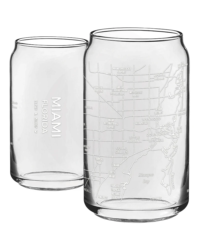 Narbo The Can Miami Map Everyday Glassware, Set of 2