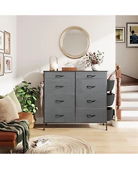 Wlive Dresser for Bedroom with 8 Drawers Tall Storage Tower with Drawer Organizers Side Pockets and Hooks Fabric Dresser Chest of Drawers for Living R