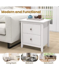 Gymax 2PCS Modern Nightstand w/ Storage 2 Drawers and Support Legs for Bedroom White