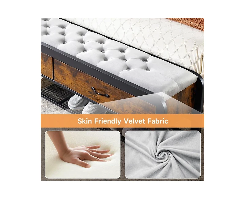 gaomon Queen Size Metal Bed Frame with Rounded Corners, Platform Frame with Storage Bench, Double Bed Frame for Bedroom, No Box Spring Required