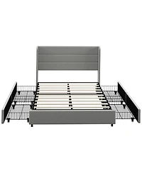 Homcom Queen Bed Frame with Headboard, Led Lights, Charging Station,