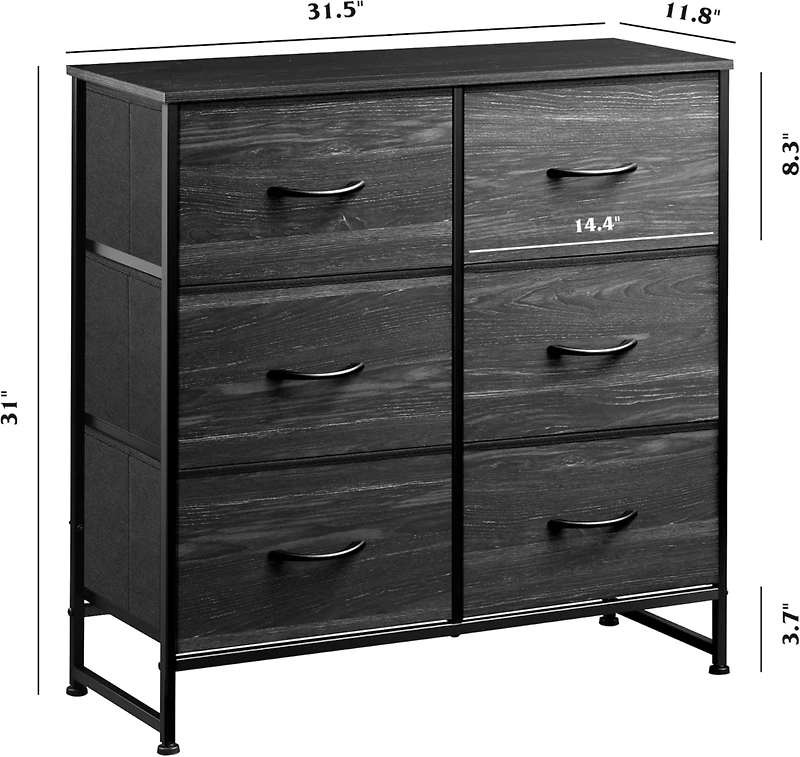 Wlive Fabric Dresser for Bedroom 6 Drawer Double Storage Tower with Bins Chest of Drawers Closet Living Room Hallway