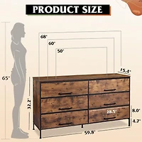 Wlive Wide Fabric Dresser 6 Drawer Tv Stand for 68" Dressers Bedroom Furniture Large Storage Tower Unit with Bins Bedroo
