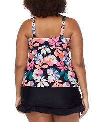 Raisins Curve Trendy Plus Size Rimini Printed Tankini Top Echo Ruffled Swim Skirt