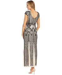 R & M Richards Women's Sequin-Design Cap-Sleeve Gown