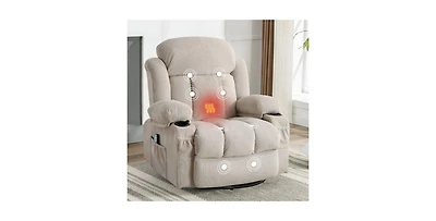 Swinging Recliner Massage Heated Sofa with Usb and 2 Cup Holders