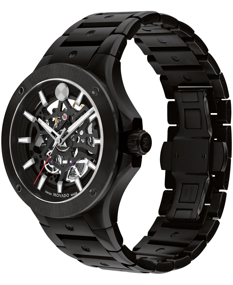 Movado Men's Alta S.e. Skeleton Swiss Automatic Black Pvd Watch, 43.50mm