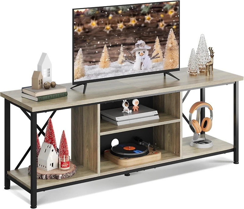 Wlive TV Stand for 55 65 Inch TvEntainment Center with Storage Console Bedroom and Living Room Industrial Midea Open Shelf Met
