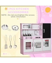 Qaba Play Kitchen, Kids Kitchen Playset w/ Phone & Chalkboard,