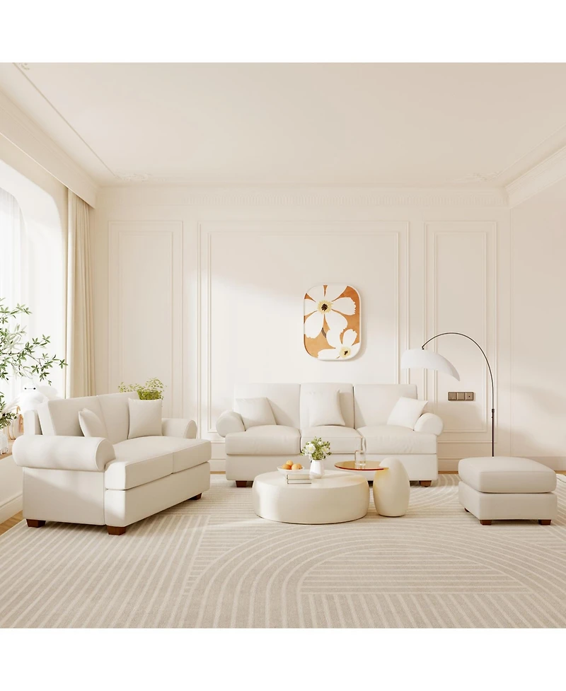 66" Modern Sofa Couches for Living Room Natural Linen Deep Seat Sofa with Pillow